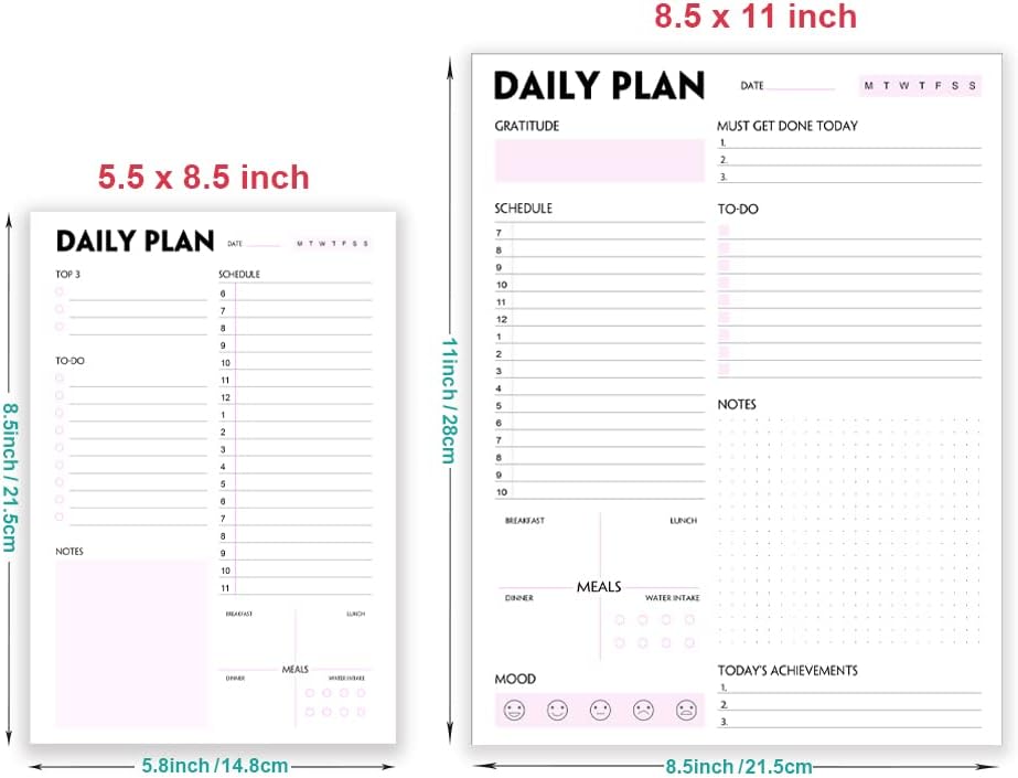Daily Planner Notepad - A5 Calendar, Scheduler, Organizer with Priority, To Do List, Appointments, Notes, Meals and Water Intake Tracker, 50 Undated Tear-Off Sheets Planning Pad, 5.8"x8.25"