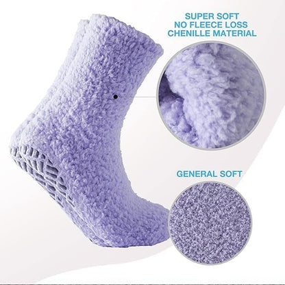 Bulinlulu Fuzzy Socks With Grips for Women, 5 Pairs Non Slip Sleep Warm Fluffy Slipper Socks Gifts for Women
