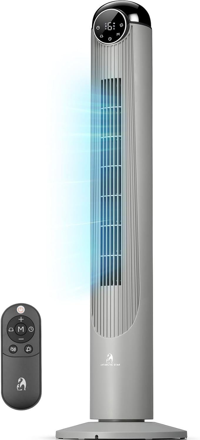 Antarctic Star T36 Tower Fan-36 Inch, Bladeless Oscillating Fan with Remote, 6 Speeds & 4 Modes, LED Display, 9H Timer, Quiet Floor Standing Fan for Bedroom Living Room Office, Pink