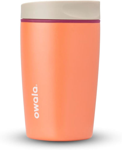 Owala SmoothSip Slider Insulated Stainless Steel Coffee Tumbler, Reusable Iced Coffee Cup, Hot Coffee Travel Mug, BPA Free 12 oz, Pink (Pucker Up)