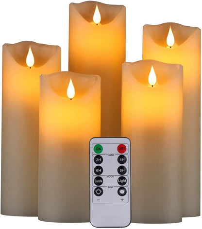 2PACK Outdoor Plastic flameless Candles with Remote Control and Timer, LED Flickering Battery Operated Electric Pillar Candles (D3 xH5.5) for Camping, Weddings, Home Decoration
