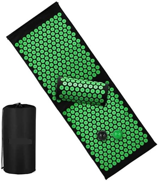 Organic Cotton Extra Long Acupressure Mat and Pillow Set – 50” Thicken Full Body Acupressure Massage Mattress with ABS Pressure Point Spikes for Back & Neck Pain Relief, Sciatica
