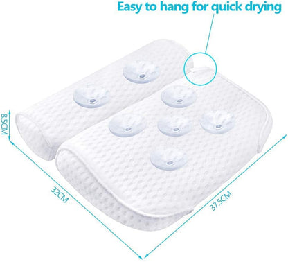 AmazeFan Bath Pillow, Bathtub Spa Pillow with 4D Air Mesh Technology and 7 Suction Cups, Helps Support Head, Back, Shoulder and Neck, Fits All Bathtub, Hot Tub and Home Spa [US. Patent Design]