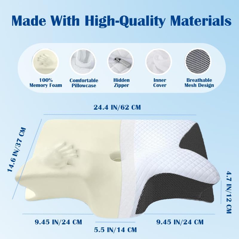 Sleep Apnea Pillow, Airway Pro Cervical Pillow for Neck Pain Relief, Orthopedic Memory Foam Neck Support Pillow for Side, Back & Stomach Sleepers, Anti-Snore Ergonomic Contour Pillow (Black)