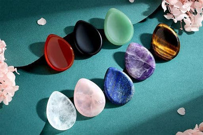YATOJUZI Thumb Worry Stones for Anxiety Stress Relief Items Healing Crystals Natural Amethyst Rose Quartz Crystal Palm Pocket Stone Gemstones Meditation Reiki Spiritual Gifts for Women Men 2PCS