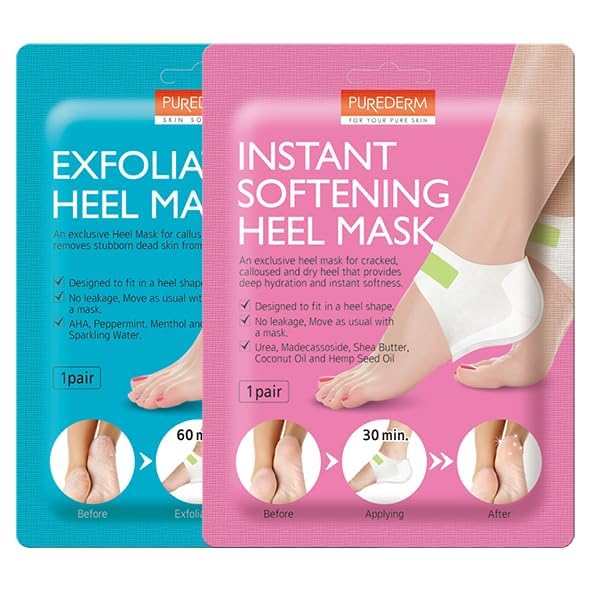 Purederm Exfoliating Foot Peeling Mask & Foot Peel for Dry Cracked Heels (1 Pack) – Dead Skin & Callus Remover for Feet, Rough Skin Care for Baby Soft Feet