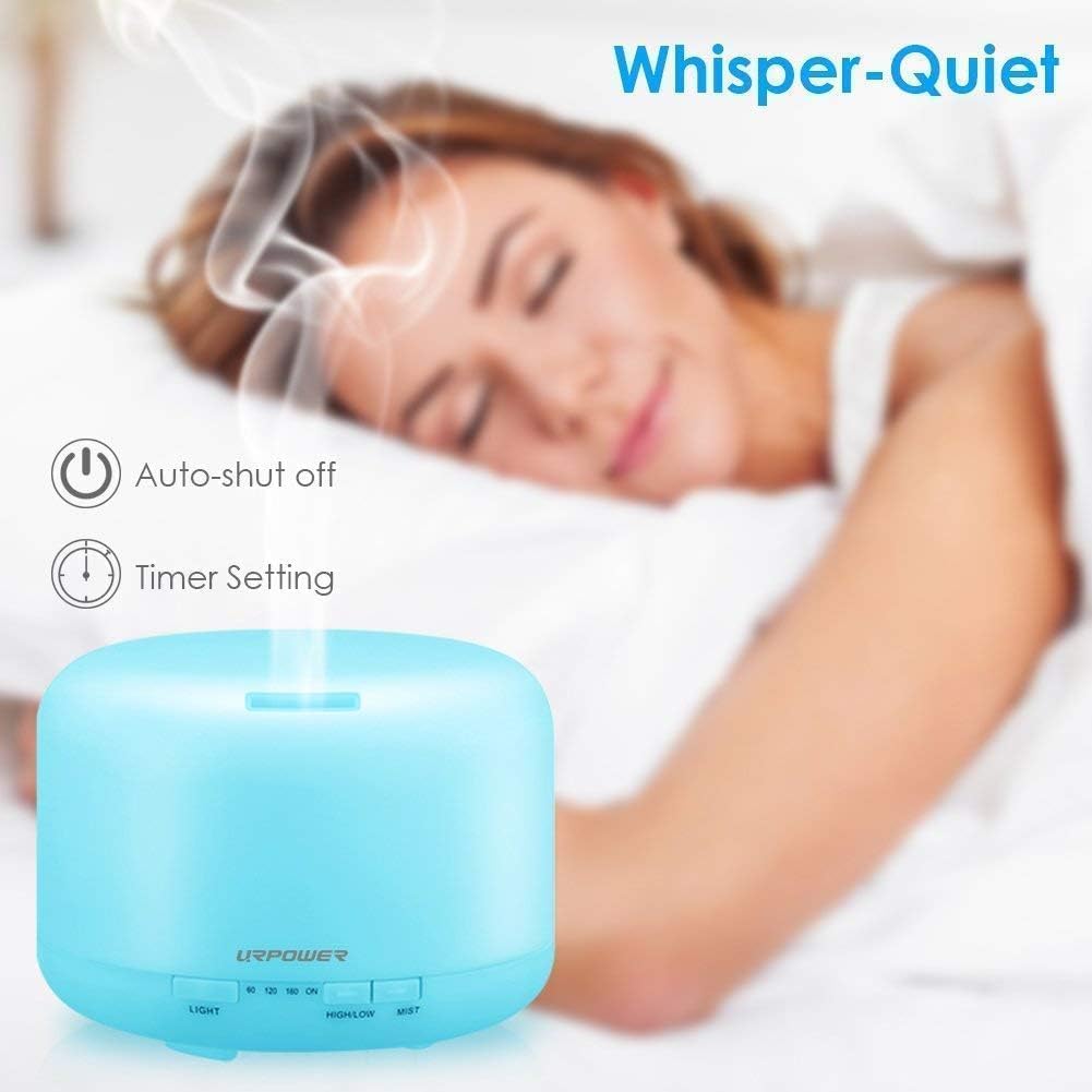 URPOWER 500ml Aromatherapy Essential Oil Diffuser Humidifier Room Decor Lighting with 4 Timer Settings, 7 LED Color Changing Lamp and Waterless Auto Shut-Off