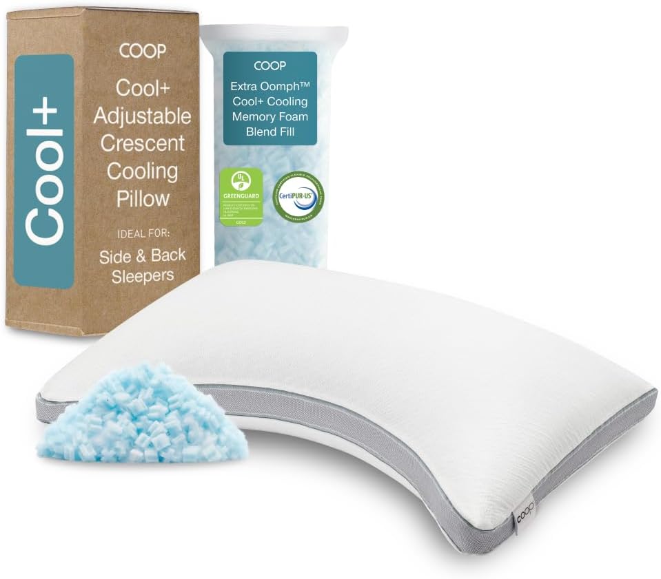 Coop Home Goods Cool+ Adjustable Pillow, Queen Size Plus Shaped Memory Foam Pillows with Cooling Gel, Back, Stomach or Side Sleeper, Neck Support for Sleeping, CertiPUR-US/GREENGUARD Gold