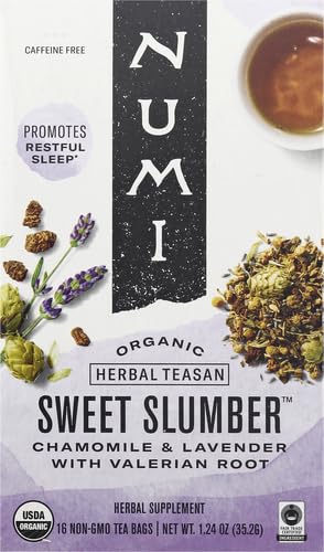 Numi Organic Sweet Slumber Tea with Chamomile, Valerian Root & Lavender, 16 Count Box of Tea Bags Herbal Teasan (Pack of 2)