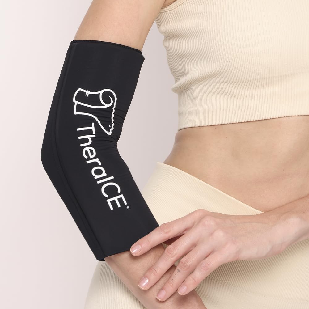 TheraICE Elbow Ice Pack Wrap Compression Sleeve for Injuries Reusable Gel Arm Cold Packs | Tennis Elbow Golfers & Cubital Tunnel, Tendinitis Pain Relief | Plus Shin Splints, Calf Strain | Women & Men