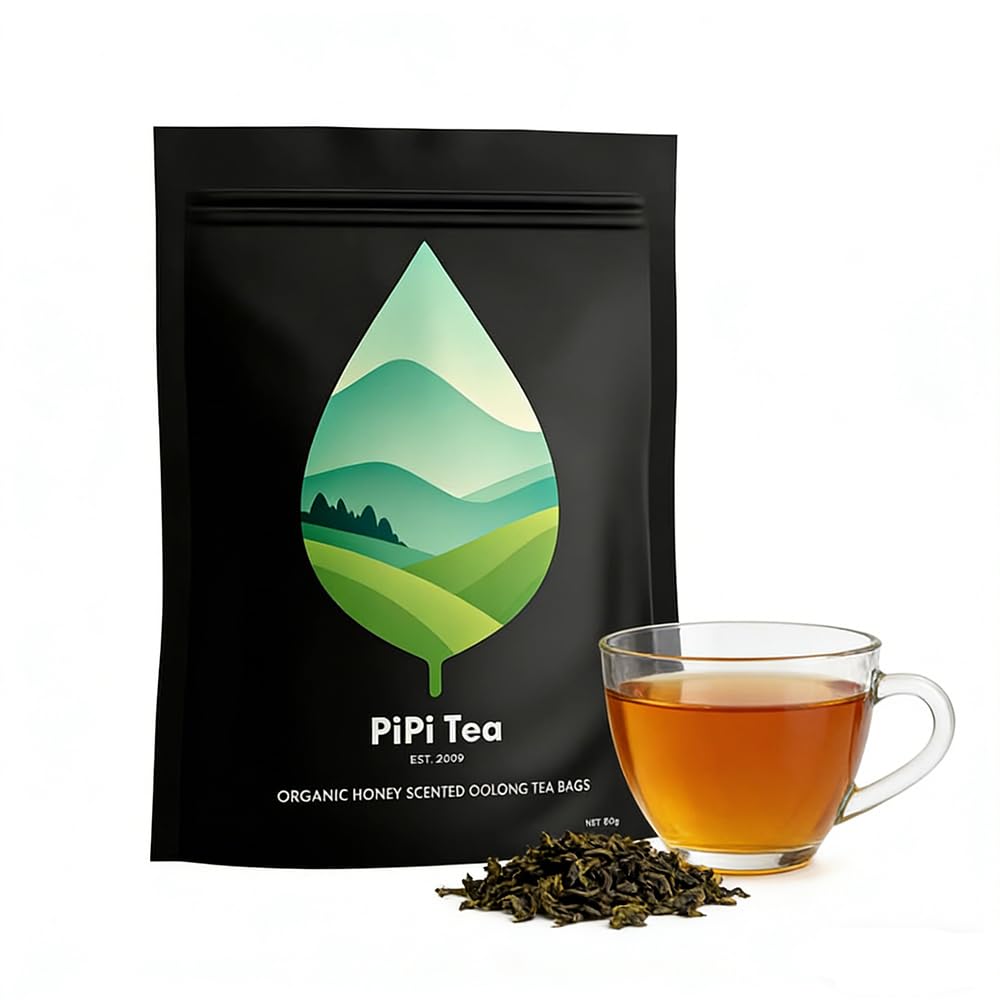 PipiTea Organic Oolong Tea Bags - Pipi Oolong Tea, (20 bags) 4g Selected Tea Leaves - Helps lower cortisol levels, relieve stress, promote digestion and metabolism, vegan, non-GMO（A）