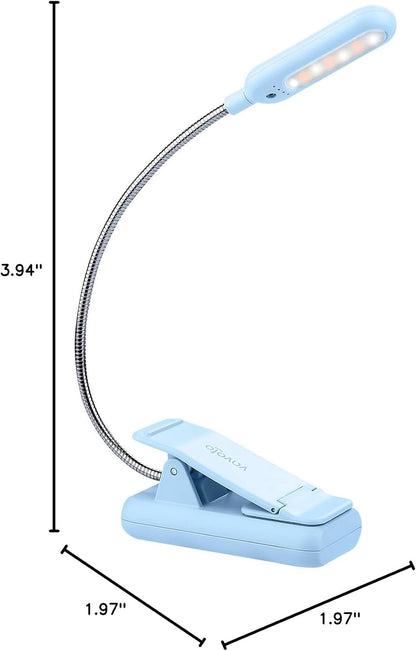 VAVOFO Clip On Book Light for Bed Kids, 7 LED Reading Light with 9-Level Warm Cool White Daylight, Eye Care Lamp with Power Indicator for Bookworms (Blue)