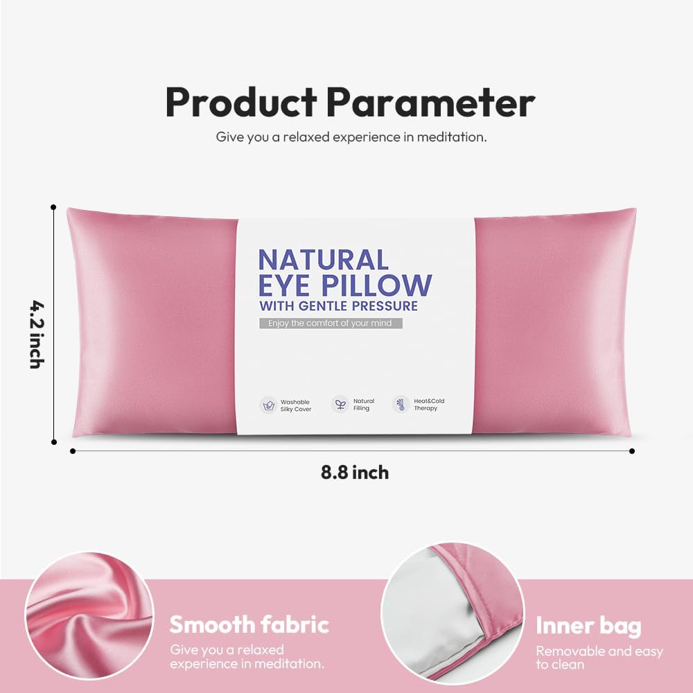 Eye Pillow for Yoga, Relaxation, Sleeping, Microwavable Weighted Eye Mask Heated for Meditation, Dry Eyes, Moist Heat Hot & Cold Eye Compress with Flaxseeds Therapy (Pink)