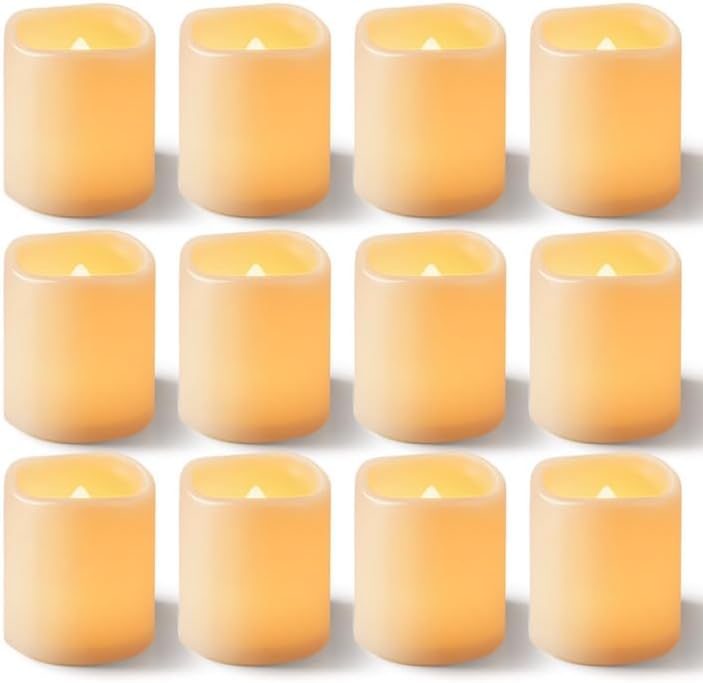 Homemory 24Pack Flickering Flameless Votive Candles for Wedding Decoration, 200+Hour Warm White Battery Operated LED Tealight, Electric Fake Candles for Party, Receptions, Halloween, Christmas