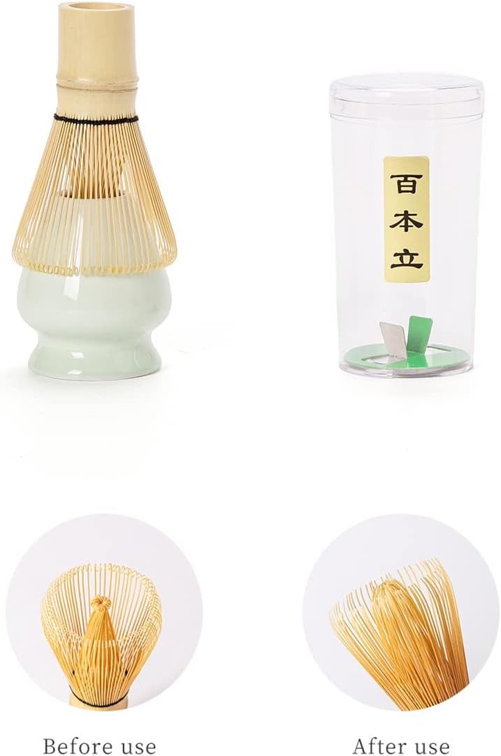 TANG PIN Matcha Set - Match Bowl and Whisk, 15 OZ, Matcha Scoop | Matcha Whisk Stand (Chasen Holder) - 5pc Perfect Matcha Kit for Matcha Tea Ceremony (Mottled Green)