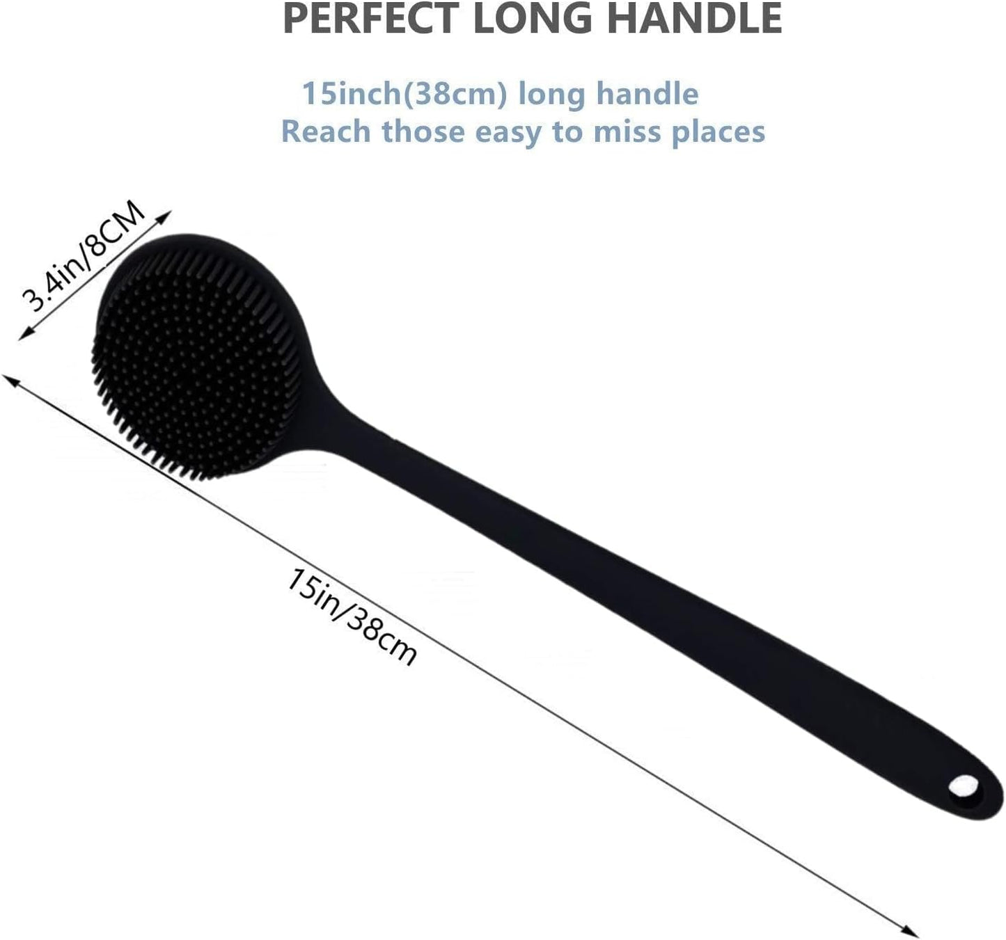 Long Handle Silicone Body Scrubber for Shower, Dual-Sided Back Scrubber Brush with Soft Bristles&Massage Nodes, Exfoliating Bath Brush for Hard to Reach Areas, Easy to Clean & Quick Dry, for Daily Use