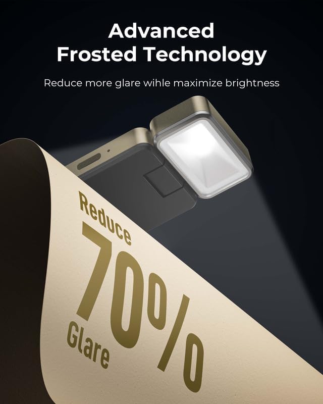 86lux Book Light, Rechargeable Reading Lights for Books in Bed, Ultralight Clip-on LED Bookmark Lamp with 5 Amber Colors & Stepless Dimming for Night Reading for Book Lovers, Kids, Deep Brass