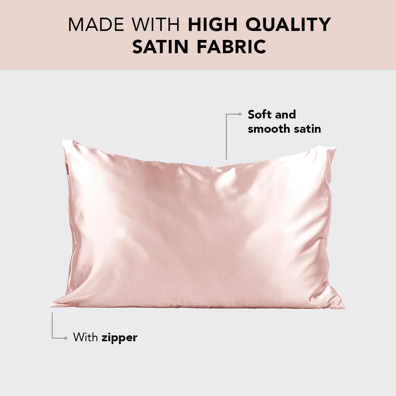 Kitsch Satin Pillowcase with Zipper for Hair & Skin - Softer Than Silk Pillow Cases, Smooth Cooling Satin Pillow Case, Wrinkle-Free, Machine Washable - Pillow Cases Standard Size (19x26) - Blush