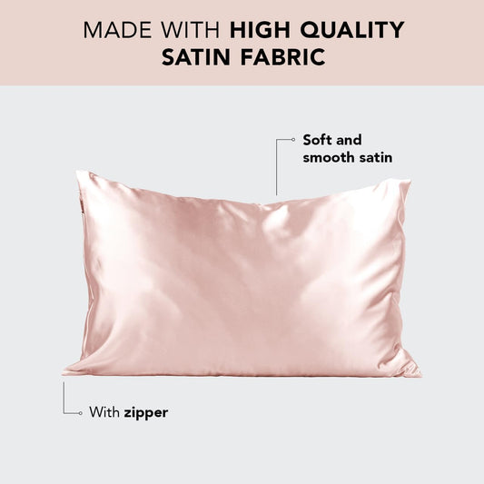 Kitsch Satin Pillowcase with Zipper for Hair & Skin - Softer Than Silk Pillow Cases, Smooth Cooling Satin Pillow Case, Wrinkle-Free, Machine Washable - Pillow Cases Standard Size (19x26) - Blush