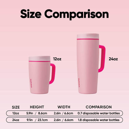 Owala SmoothSip Slider Insulated Stainless Steel Coffee Tumbler, Reusable Iced Coffee Cup, Hot Coffee Travel Mug, BPA Free 12 oz, Pink (Pucker Up)