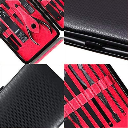 Professional Stainless Steel Nail Clipper Travel & Grooming Kit Nail Tools Manicure & Pedicure Set of 15pcs with Luxurious Case (Black/Yellow)