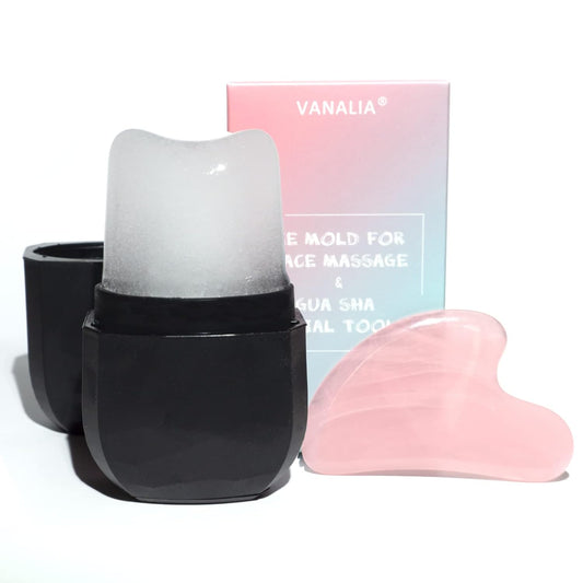 Ice Roller and Gua Sha Set for Face, Eyes and Neck - Skin Care Beauty Tools to Brighten Skin and Enhance Natural Glow (Pink)