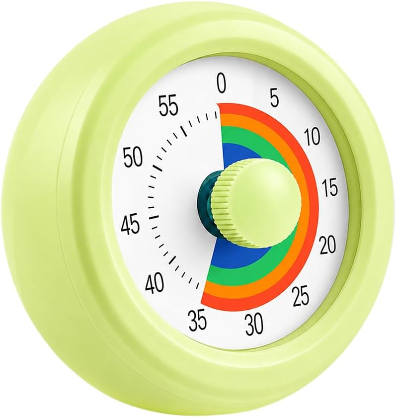 60 Minute Visual Timer with Silent Operation Visual Countdown Timer Rainbow Disk 60 Minute Countdown Timer Task Reminder Home and Kitchen Timer for Kids Desk, Office Meetings (Green)
