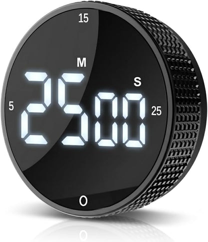 Digital Kitchen Timer, Magnetic Kitchen Timer Clock with Large LED Display, Countdown Count Up, Rotary Dial, 5/15/25 Min Presets, 3 Volume Levels for Cooking, Productivity, Pomodoro, Classroom