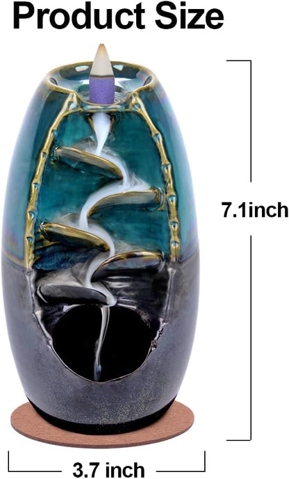 SPACEKEEPER Ceramic Backflow Incense Holder Waterfall Incense Burner, Blue