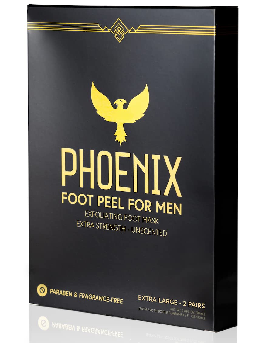 (Pack of 2) Phoenix Foot Peel for Men - Extra Large - Extra Strength - Menthol - Exfoliating Dry Feet Treatment - Callus Remover - Paraben Free