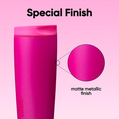 Owala SmoothSip Slider Insulated Stainless Steel Coffee Tumbler, Reusable Iced Coffee Cup, Hot Coffee Travel Mug, BPA Free 12 oz, Pink (Pucker Up)