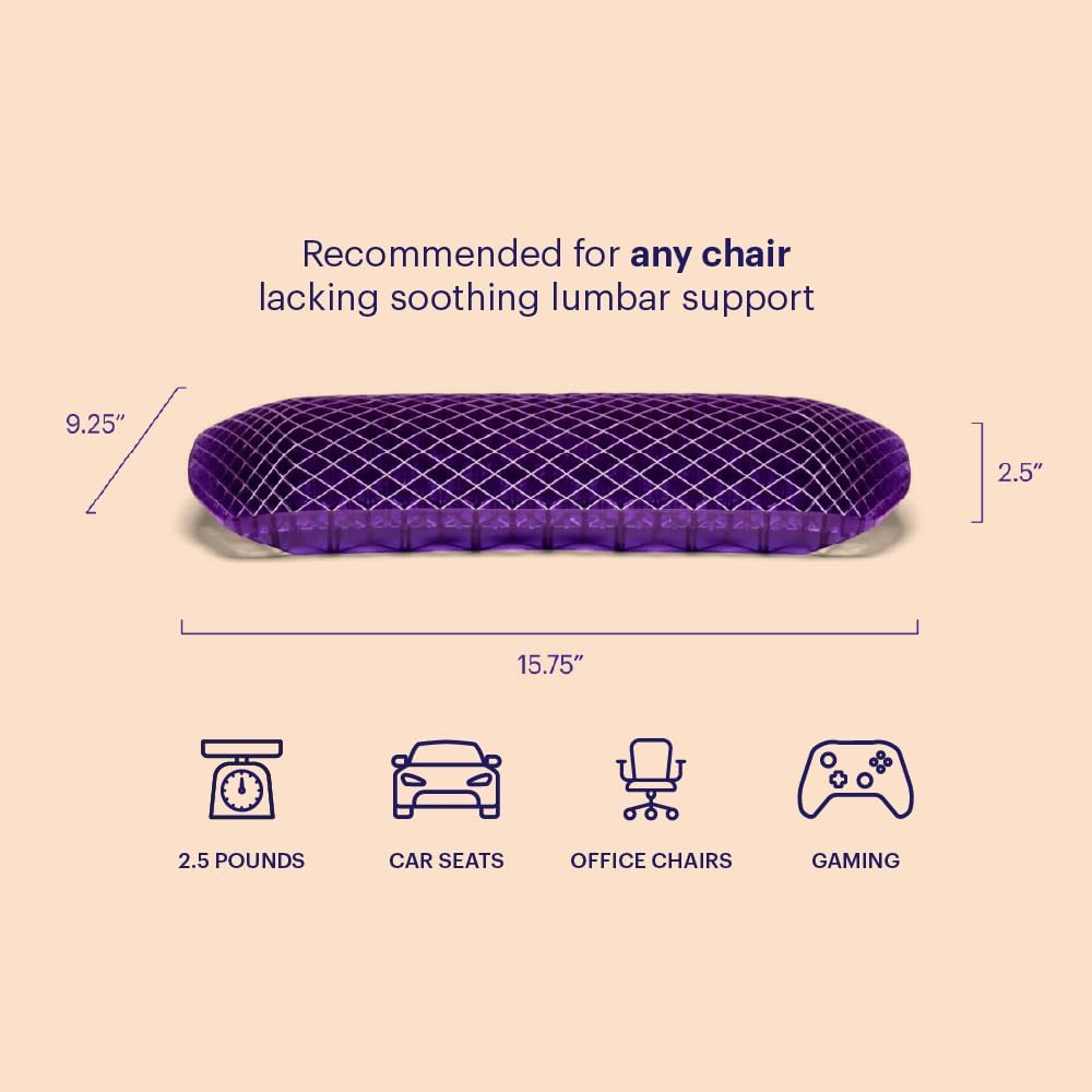 Purple Royal Seat Cushion, Portable 2 Inch Gel Seat Cushion, GelFlex Grid | Handles for Car, Office Chair, Stadium - Pressure-Reducing for Hard Seats, Temperature-Neutral, No-Slip - Made in USA