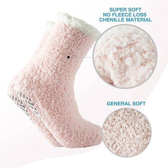 Bulinlulu Fuzzy Socks with Grips Plush Sleep Cozy Winter Soft Hospital Fluffy Socks for Womens Mens Gifts