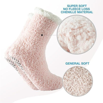 Bulinlulu Fuzzy Socks with Grips Plush Sleep Cozy Winter Soft Hospital Fluffy Socks for Womens Mens Gifts