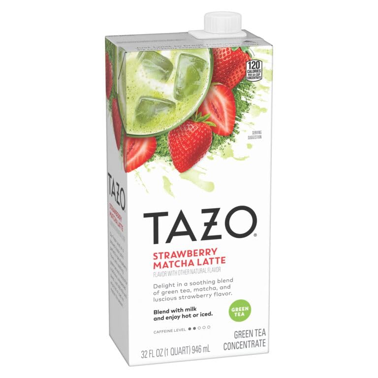 TAZO Strawberry Matcha Latte Concentrate, Flavored Green Tea and Matcha, Cafe-Style Latte Mix, 32 Oz Carton (5 Servings, Makes Up to 8 Cups)