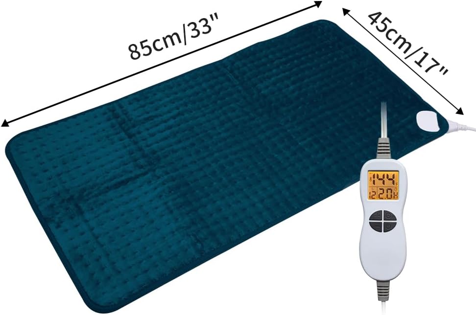 Ambershine 17''x33'' XXXL King Size Heating Pad with 12 Temperature Settings & 4 Auto-Off Countdown Timers, Pain Relief for Back/Neck/Shoulders/Abdomen/Legs(Dark Teal)