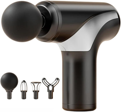 Mini Massage Gun, Handheld Deep Tissue Massager with 6 Speeds, Quiet Portable Palm Massager for Muscle Relaxation, Includes 4 Massage Heads, USB-C Rechargeable, Red & Black (Red)