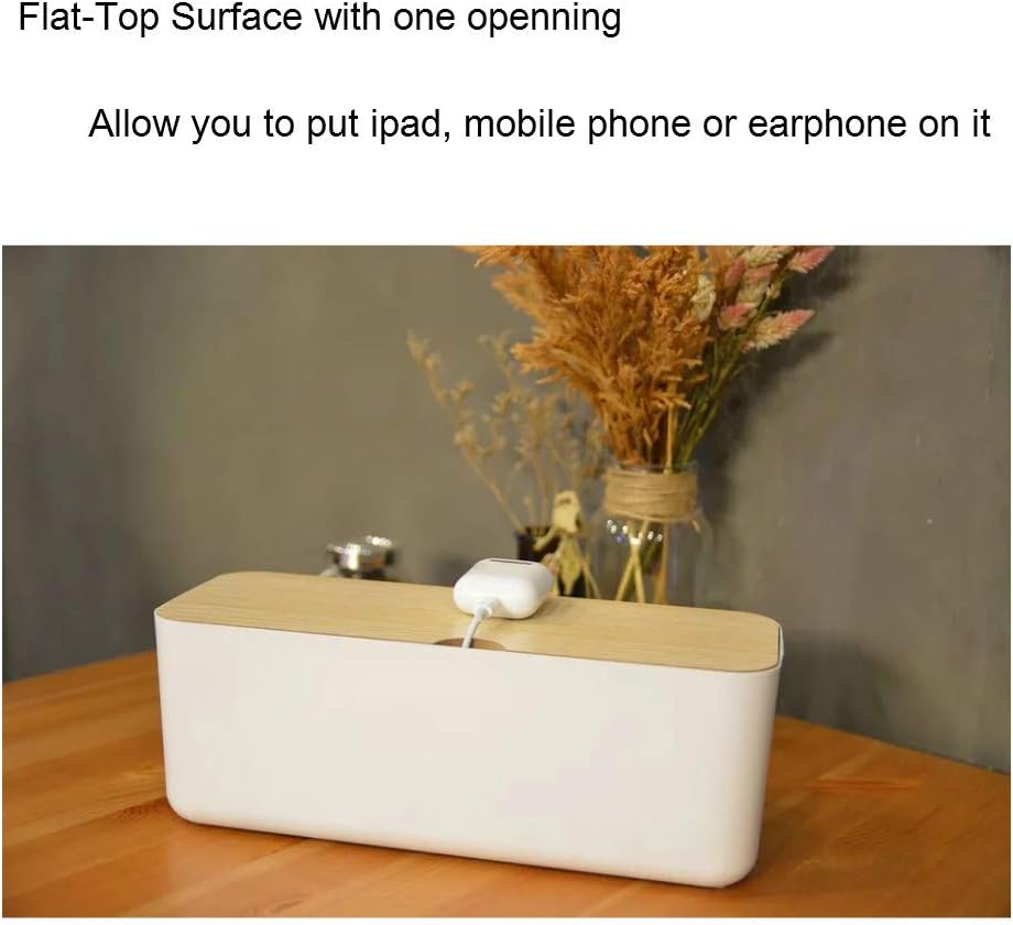 Cable Management Box with Bamboo Lid, Small Power Strip Organizer, Black