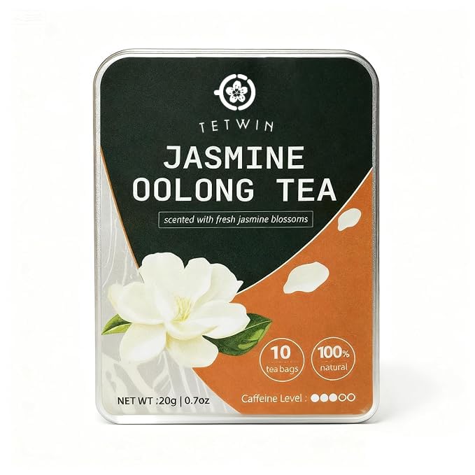 Jasmine Oolong Tea Loose Leaf, 10ct Teabags, Tie Guan Yin with 3-Round Jasmine Scenting, Plant-based tea bag, Resuable Pocket Tin