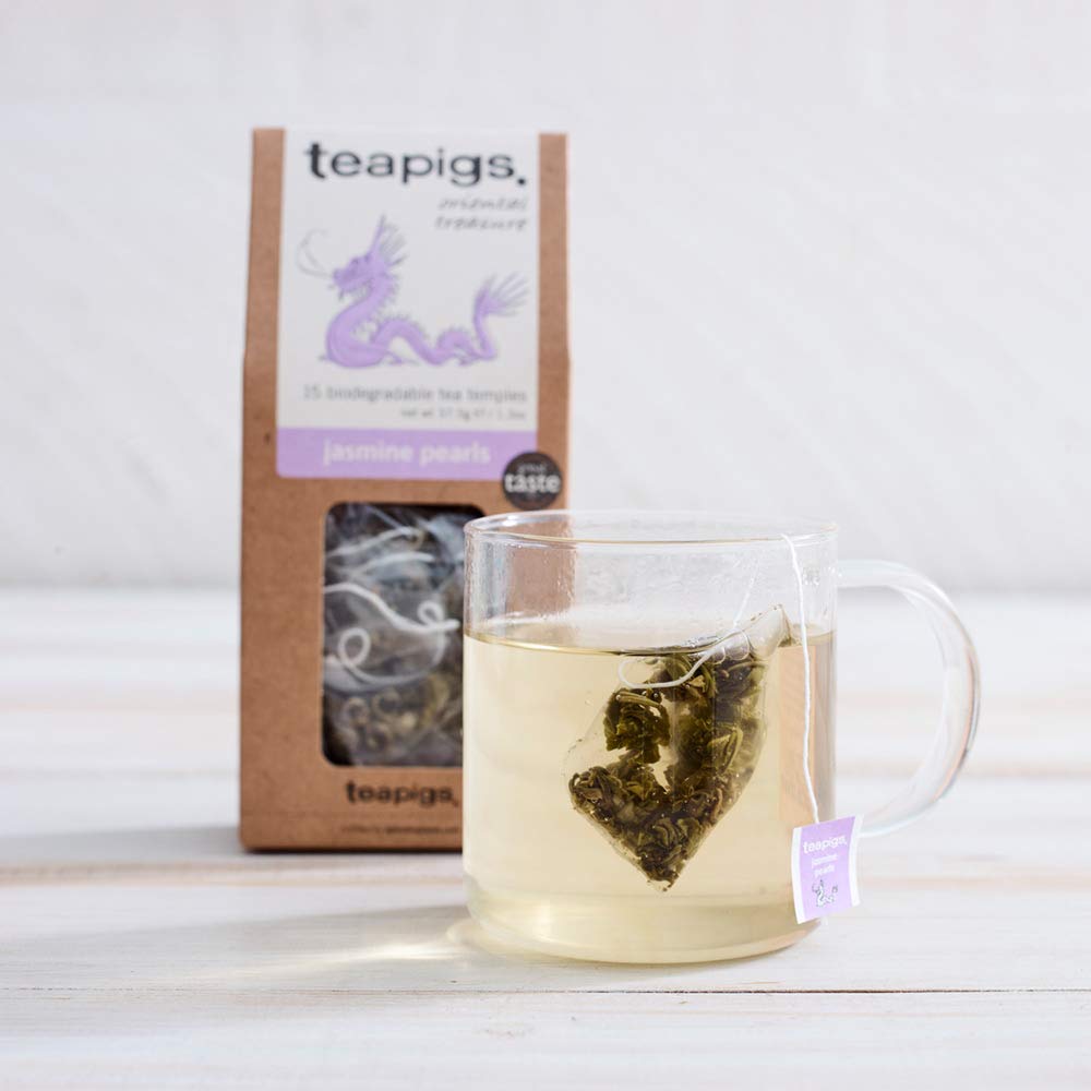 teapigs, Jasmine Pearls Green Tea, Made with Whole Leaves, Whole Leaf Tea Temples, 50 Count, Pack of 50, Fragrant, Floral & Delicate