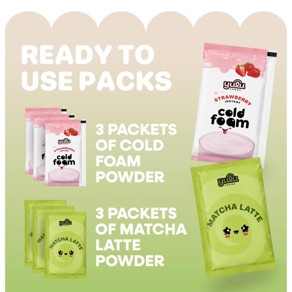 Yulu Instant Latte Kit, Matcha Drink Mix with Lavender Cold Foam Topping, Café-Style Iced Tea Blend, Includes Powder Packets, Easy DIY Beverage Kit, 3 Drink Sets (Lavender)