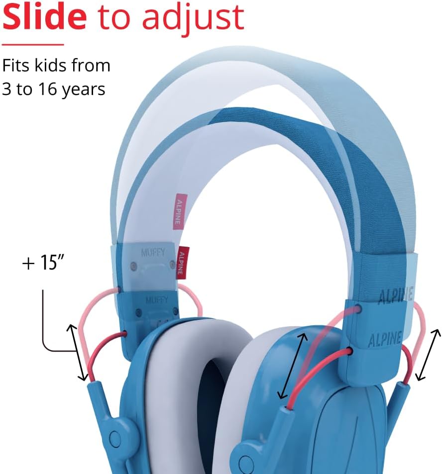 Alpine Muffy Kids - Hearing Protection - CE & ANSI Certified - Adjustable for Ages 3-16 years - Noise Cancelling Headphones - 25dB Sound Reduction Ideal for Protection and Concentration Aid – Black