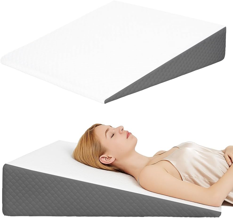 VADSBO Wedge Pillow, Bed Wedge Pillows for Sleeping, Snoring, Back Support, After Surgery, Foam Triangle Pillow, Removable Washable Cover (Gray, 5in)