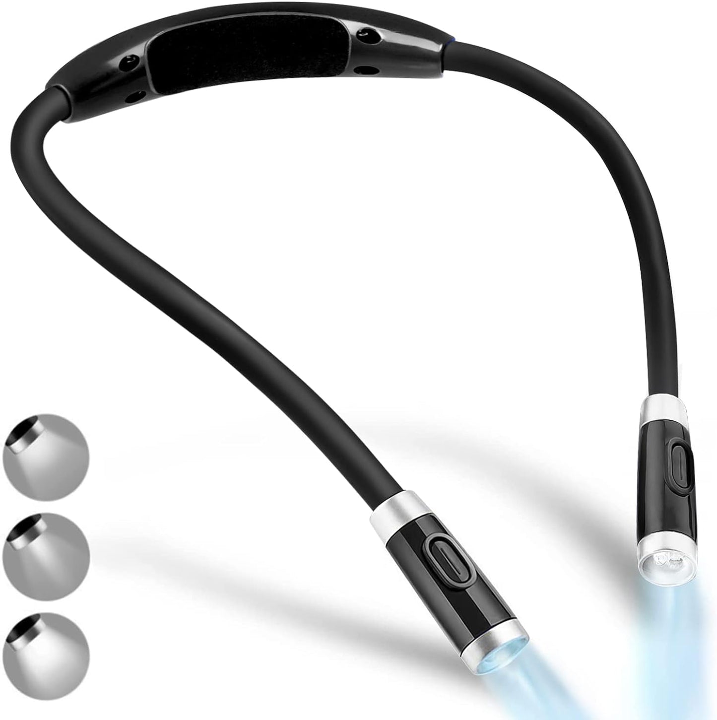 Vekkia Rechargeable LED Neck Reading Light, Book Lights for Reading in Bed, 3 Brightness Levels, Flexible Soft Silicone Arms Comfortable Wear, Long Lasting. Great for Readers, Craft & Knitting