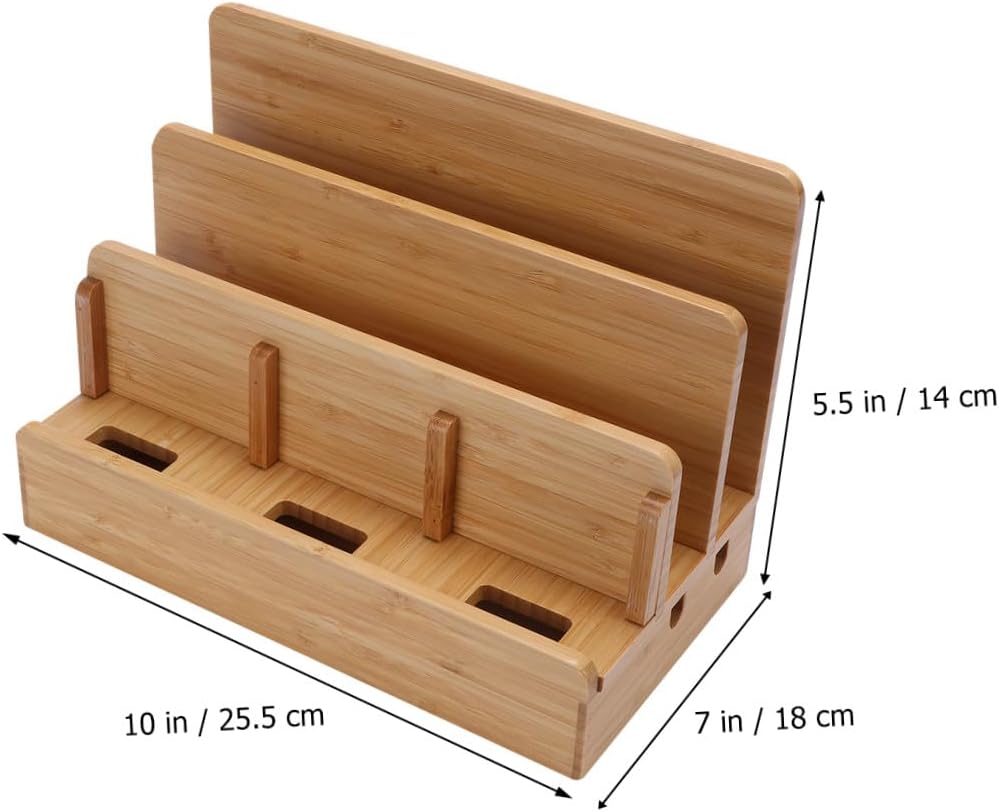 Bamboo Wood Charge Station Docking Organizer for Cellphone Tablets