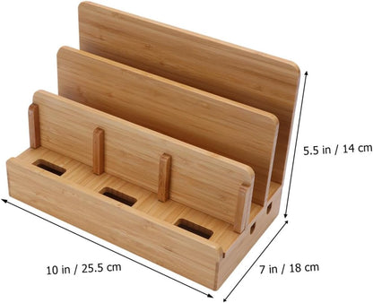 Bamboo Wood Charge Station Docking Organizer for Cellphone Tablets