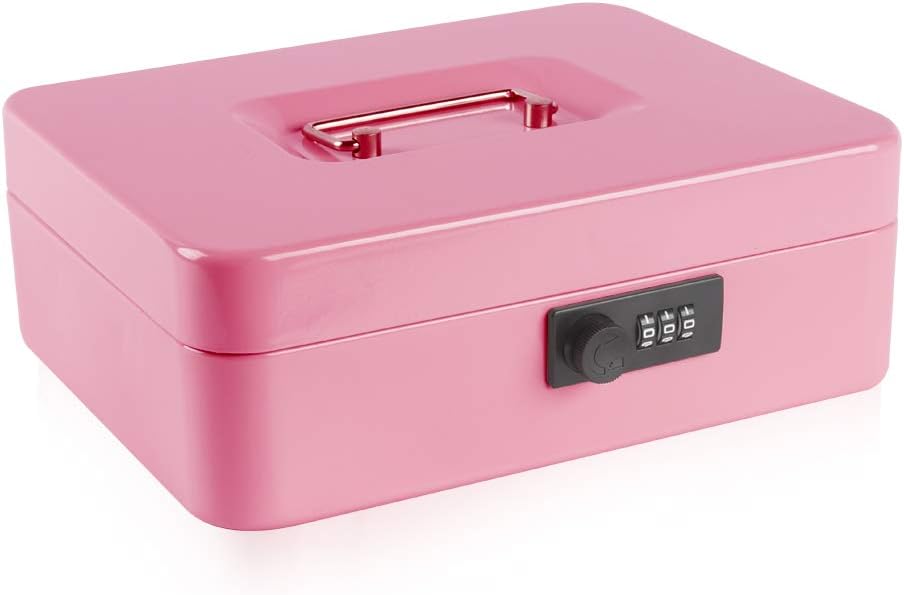KYODOLED Small Cash Box with Combination Lock & Removable Money Tray, Black