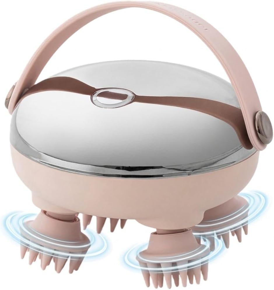 Electric Scalp Massager for Hair Growth, Red Light Therapy Head Massager Stress Relax, Waterproof Scalp Scrubber with Hand Strap, Handheld Rechargeable Scalp Massagers for Body & Dog Massager (Gold)