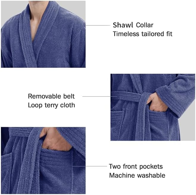 Ramesses Bathrobe Mens,Premium Thick Terry Cloth Bathrobe,Towel Bath robe Long–Staple Combed Men's Cotton Robe