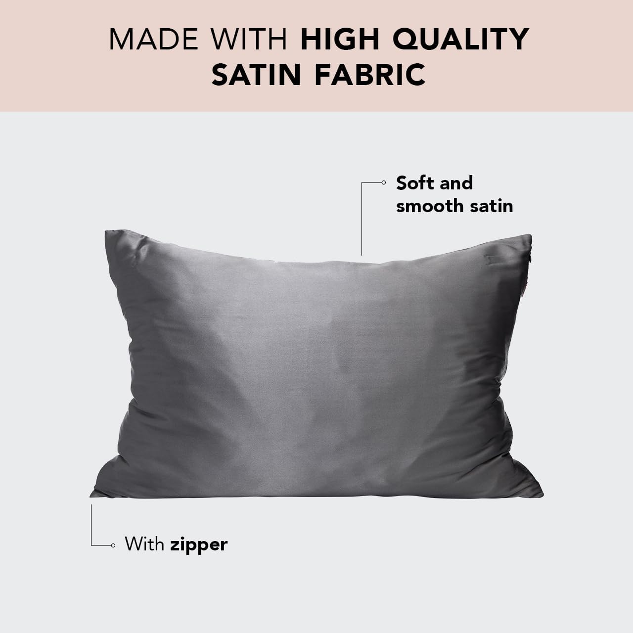 Kitsch Satin Pillowcase with Zipper for Hair & Skin - Softer Than Silk Pillow Cases, Smooth Cooling Satin Pillow Case, Wrinkle-Free, Machine Washable - Pillow Cases Standard Size (19x26) - Blush